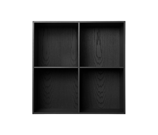 001 Bookcase whole Vertical middle side Dimensions H70 W70 D21 / 30 / 34.5 Ash Black Stained