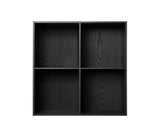 001 Bookcase whole Vertical middle side Dimensions H70 W70 D21 / 30 / 34.5 Ash Black Stained