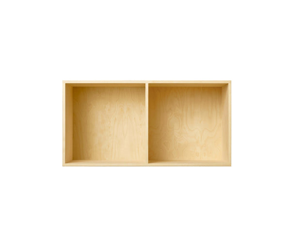 007 Bookcase Half Horizontal w. middle side Dimensions H35 W70 D21 / 30 / 34.5 Birch veneer