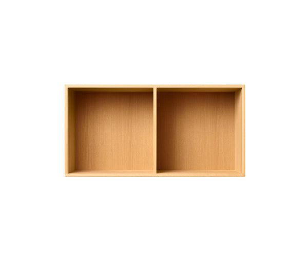 007 Bookcase Half Horizontal w. middle side Dimensions H35 W70 D21 / 30 / 34.5 Beech