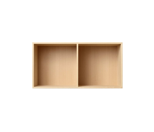 007 Bookcase Half Horizontal w. middle side Dimensions H35 W70 D21 / 30 / 34.5 Beech