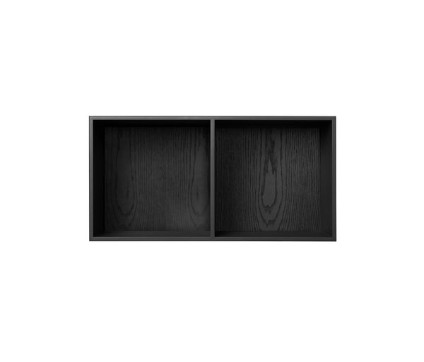 007 Bookcase Half Horizontal w. middle side Dimensions H35 W70 D21 / 30 / 34.5 Ash Black Stained