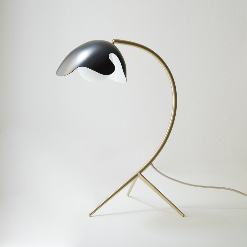 085 Table Lamp PS38 Shade: Ebony Black. Frame: Brass with clear lacquer
